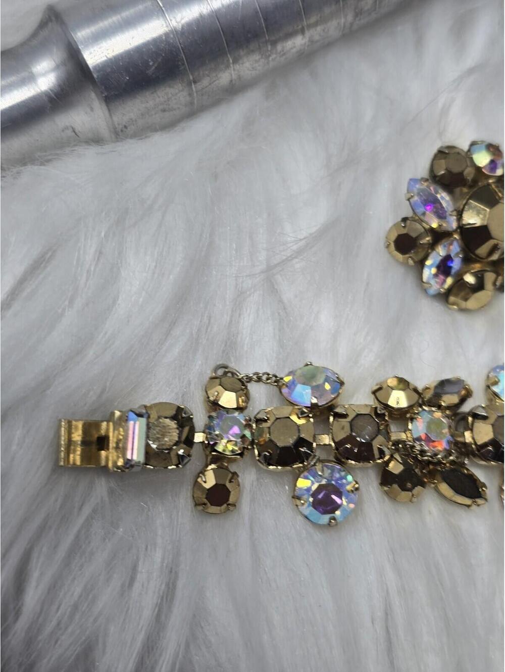Vintage Regency Copper Gold AB Rhinestone Bracelet Set 7" - Picture 5 of 9